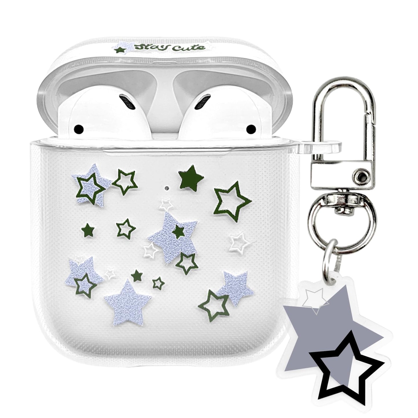 AIIEKZ Compatible with AirPods Case Cover, Kawaii Clear Soft TPU Case with Cute Star Keychain for AirPods 1&2 Generation Case for Girls Women (Airpods