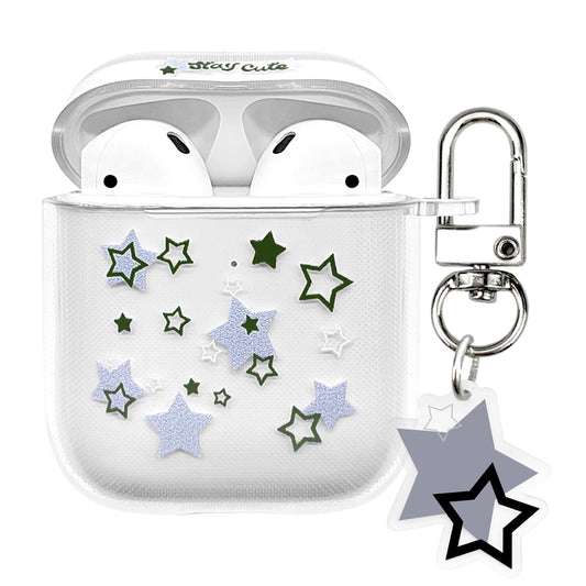 AIIEKZ Compatible with AirPods Case Cover, Kawaii Clear Soft TPU Case with Cute Star Keychain for AirPods 1&2 Generation Case for Girls Women (Airpods