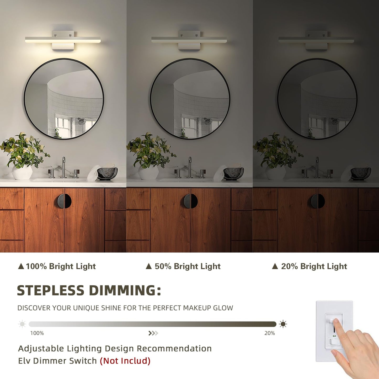 7Degobii Brushed Nickel Vanity Lights - Dimmable 5CCT Bathroom Lighting Fixtures Over Mirror, Adjustable Angle Wall Light, 15.75" Long 12W LED Bar