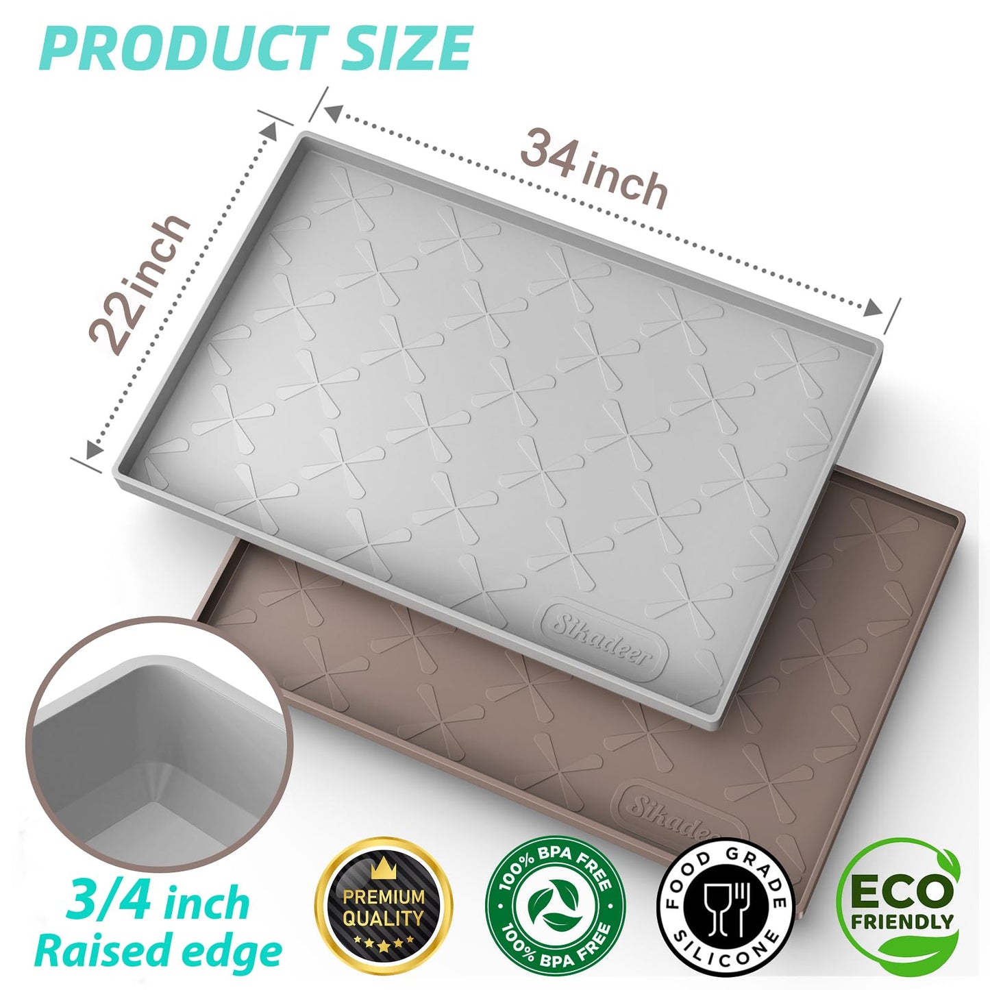 SIKADEER 34"x22" Under Sink Silicone Mat – Waterproof Drawer, Shelf & Cabinet Liner, Kitchen Sink Protector, Boot Tray & Pet Mat