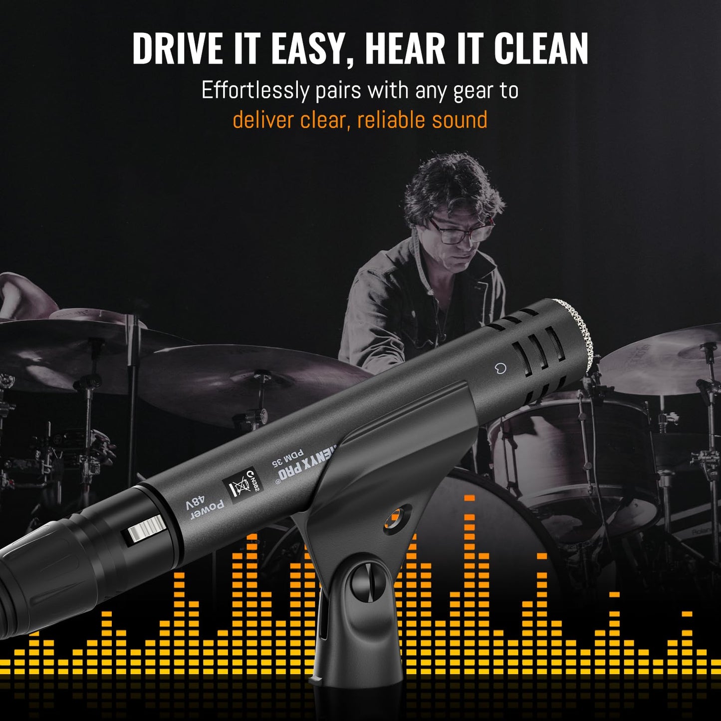Phenyx Pro PDM35 Overhead Condenser Microphone, Cardioid Microphone with Wide Frequency Response Range, XLR Connector, Pencil Stick Condenser Mic for