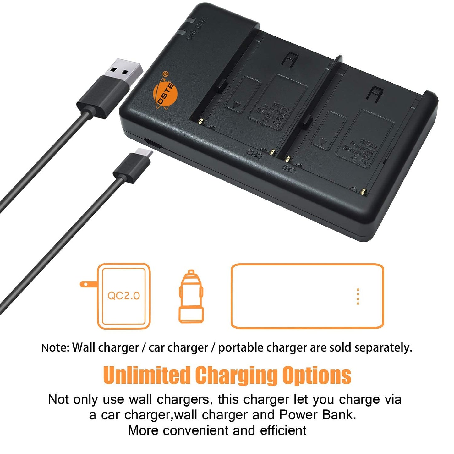 DSTE 2pcs NP-F750 Battery + Rapid Dual Battery Charger Compatible with Sony CCD-TRV215 CCD-TR917 CCD-TR315 HDR-FX1000 HDR-FX7 HVR-V1U HVR-Z7U HVR-Z5U