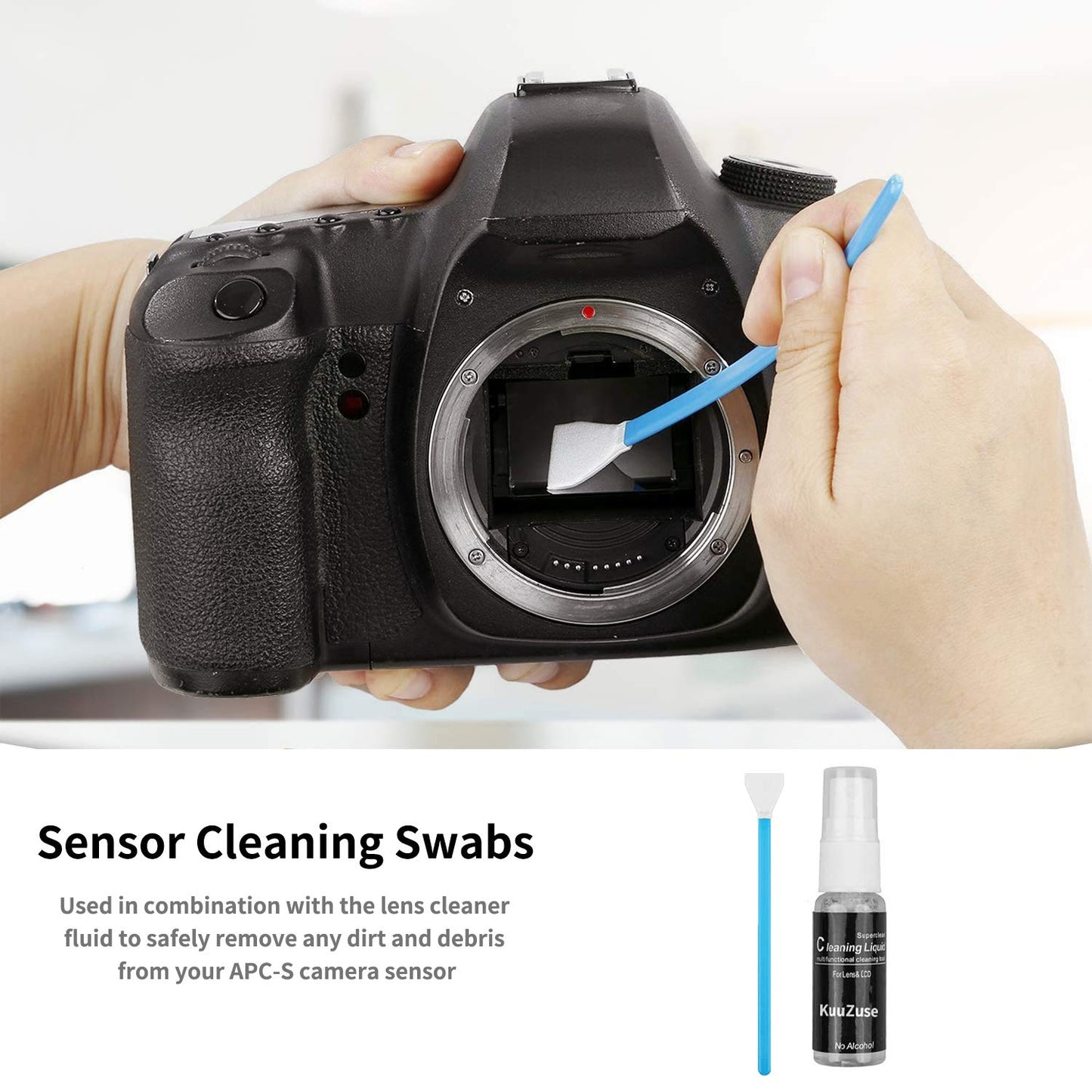 KuuZuse Professional DSLR Camera Cleaning Kit with APS-C Cleaning Swabs, Microfiber Cloths, Camera Cleaning Pen, for Camera Lens, Optical Lens