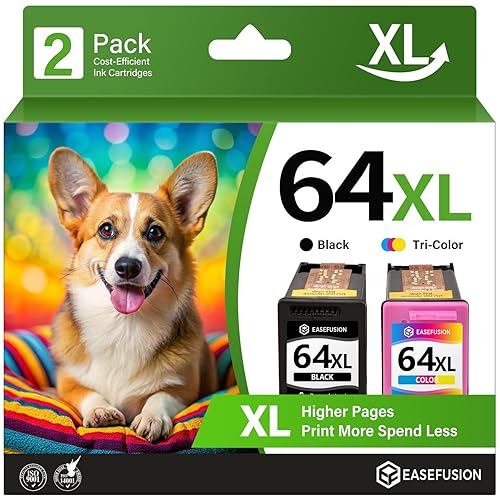 EaseFusion 64XL Black and Color Ink Cartridge Remanufactured Replacement for HP Ink 64 HP64 HP64XL Combo Pack Compatible with HP Envy Photo 7800 7855
