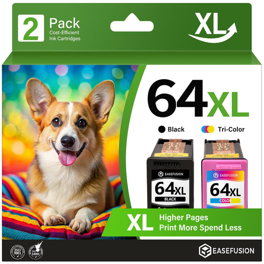 EaseFusion 64XL Black and Color Ink Cartridge Remanufactured Replacement for HP Ink 64 HP64 HP64XL Combo Pack Compatible with HP Envy Photo 7800 7855