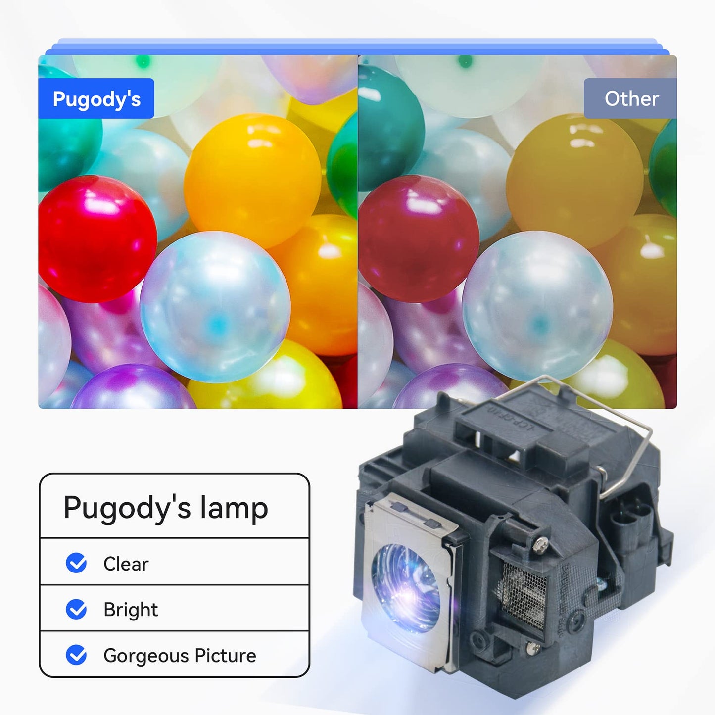 Pugody ELPLP54 ELPLP55 ELPLP56 ELPLP58 Replacement Projector Lamp Bulb for Epson PowerLite Home Cinema 705HD EB-S7 X7 S8 X8 W7 ex5200 ex7200 ex3200