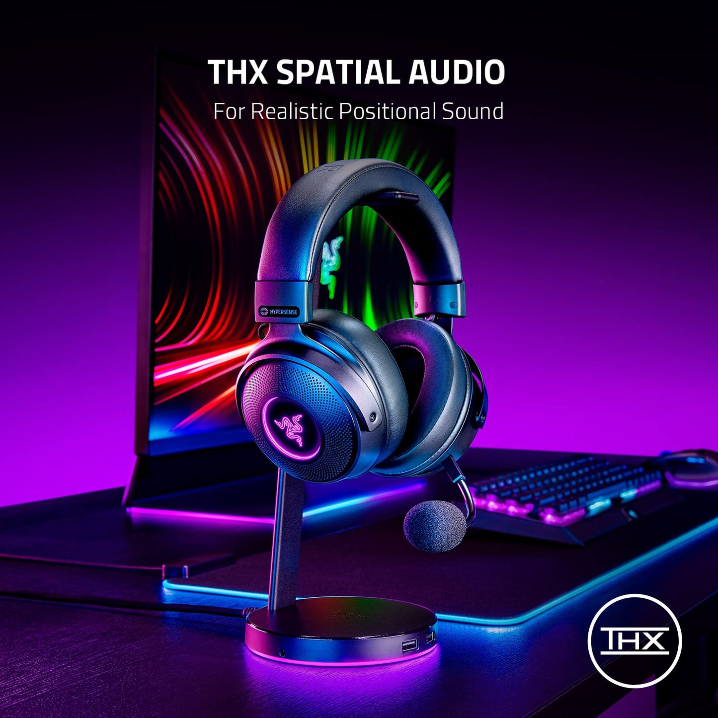 Razer Kraken V3 Pro HyperSense Wireless Gaming Headset w/Haptic Technology: Triforce Titanium 50mm Drivers -THX Spatial Audio - Hyperspeed Wireless