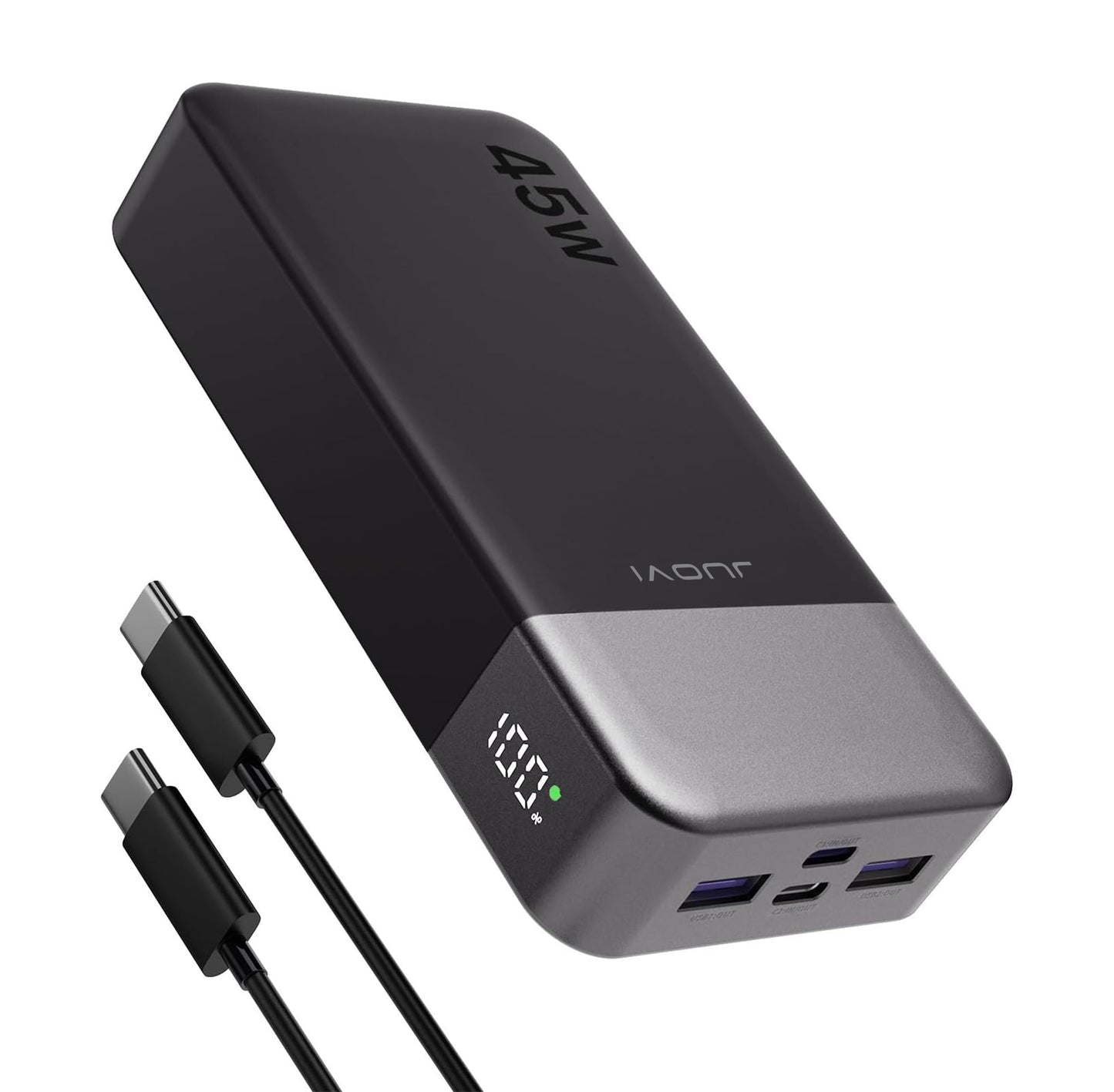 JUOVI Power Bank 45W 20000mAh Portable Charger USB C, PD QC Fast Charging 4-Port(2C+2A) External Battery Pack with LED Display, for iPhone 15 16