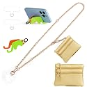 Clip and Go Strap for Phone Gold Metal Chain with Gold Purse Wallet Crossbody Phone Lanyard for Women with Cell Phone Stand Holder 2 Patches Tether