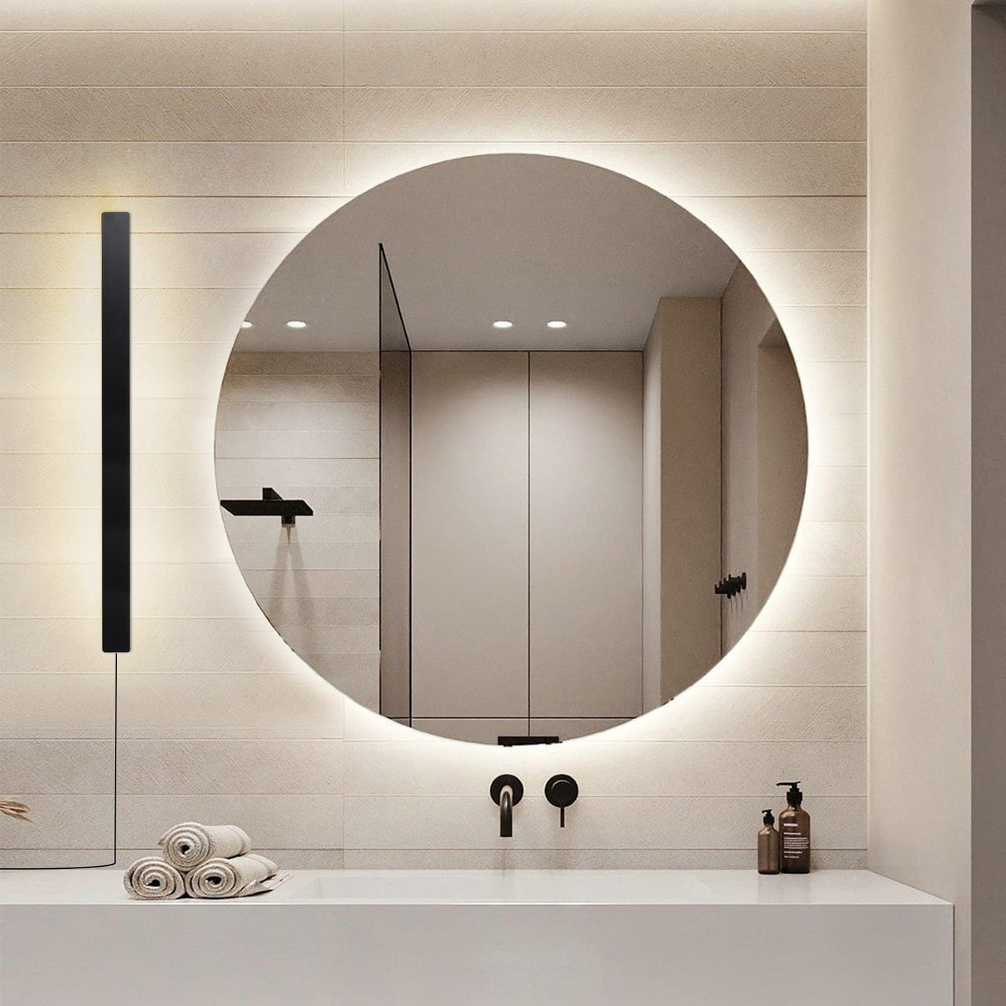KELUOLY Modern Plug in Long Wall Sconce, 39" Black Matte LED Wall Lights, 20W Warm White 3000K Acrylic Indoor Wall lamp, with 59" Plug Cable