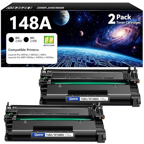 148A Toner Cartridge Black 2-Pack Compatible for HP LaserJet Pro 4001dn 4001dw 4001n MFP 4101dw 4101fdn 4101fdw 4001 4101 Series Printer Replacement
