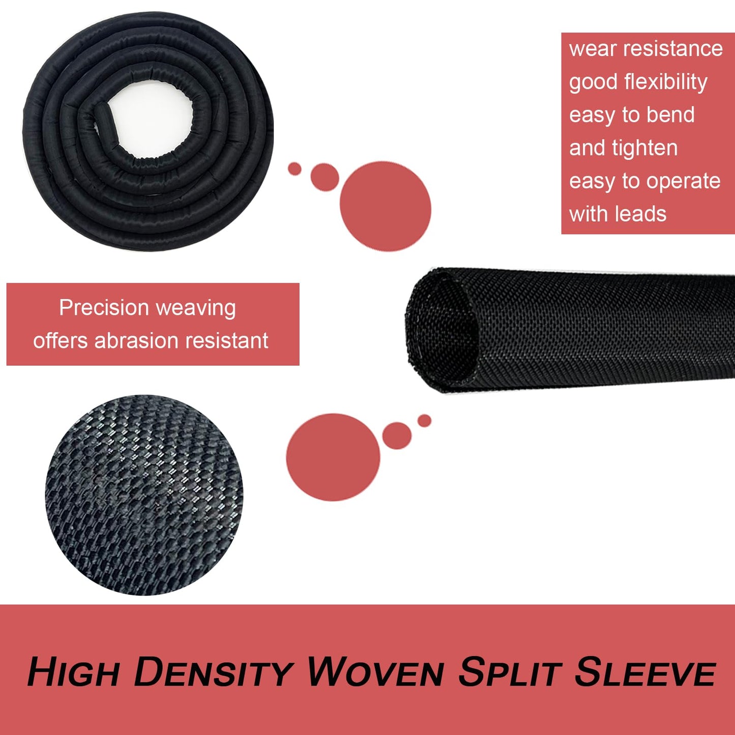 Braided Split Wire Loom Black Wire Cover Protective Harness Tubing Cable Management Self Wrap Cord Sleeve Mesh Woven 3/8"-35ft
