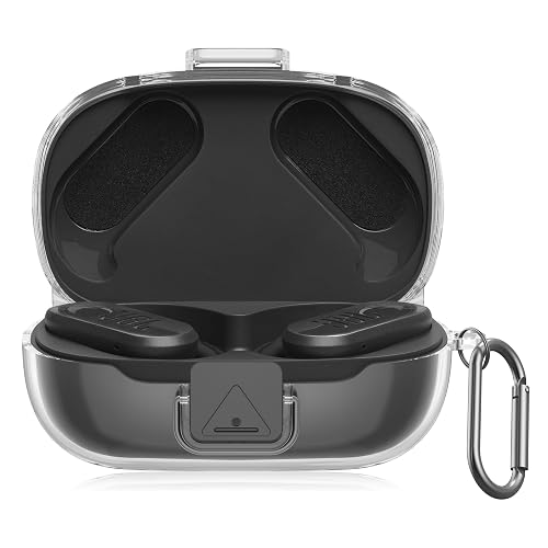 POZCIS [with Safety Lock] for JBL Endurance Peak 3 Case Cover, Clear Soft TPU Protective Earbuds Case with Carabiner Accessories Set(Clear)