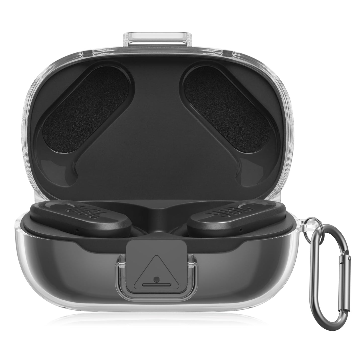 POZCIS [with Safety Lock] for JBL Endurance Peak 3 Case Cover, Clear Soft TPU Protective Earbuds Case with Carabiner Accessories Set(Clear)