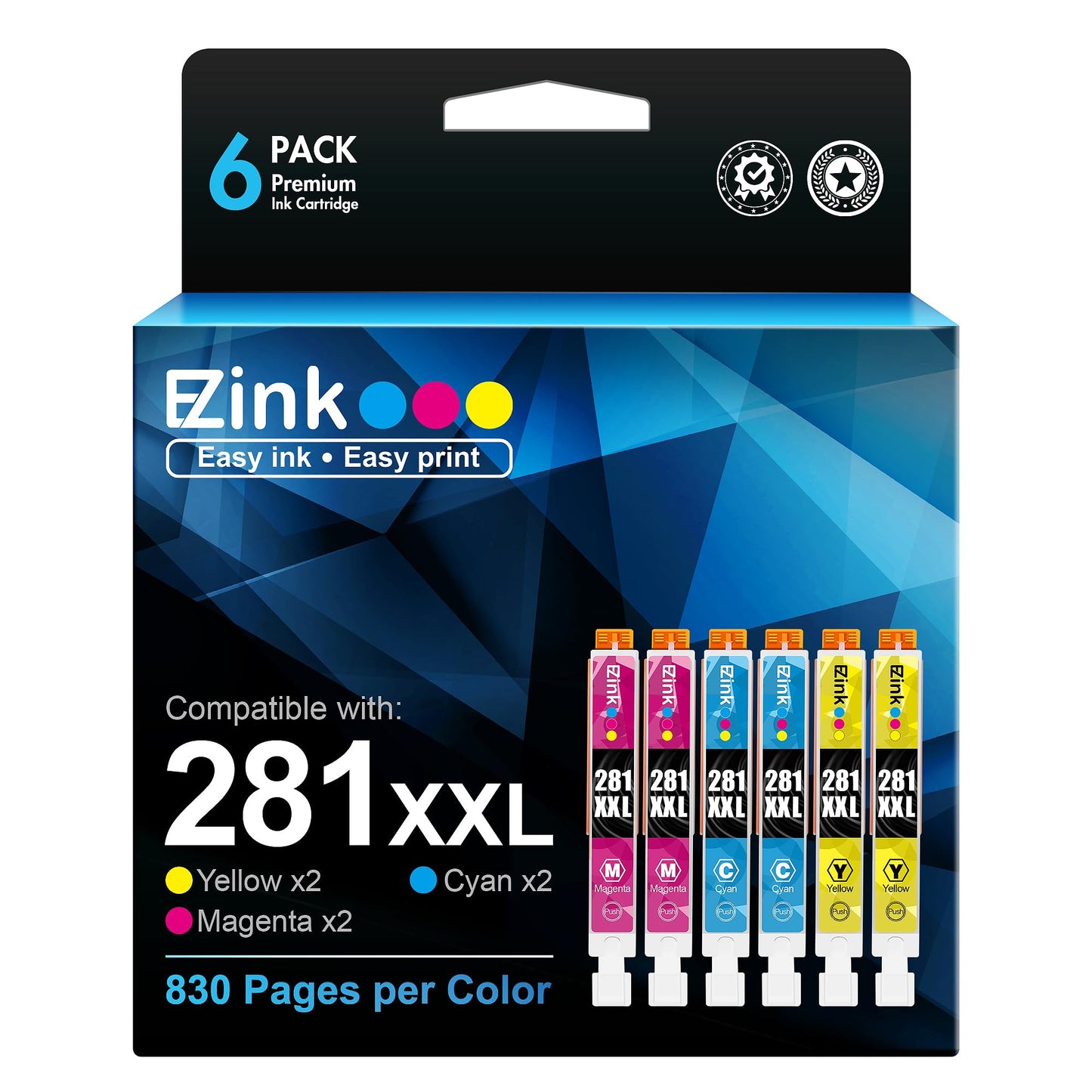 E-Z Ink Compatible for CLI-281XXL Canon 281 Ink Cartridge 6 Pack 2C/2M/2Y