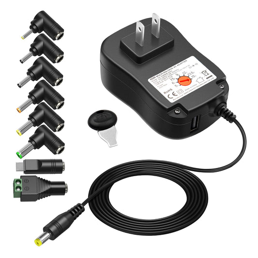 Powseed 45W Universal AC Adapter with 5V 2A USB Port 5V 6V 7.5V 9V 12V 13.5V 15V 3A 2A 1A DC Power Supply Cord with 8 Tips Micro USB 5.5x2.1mm…