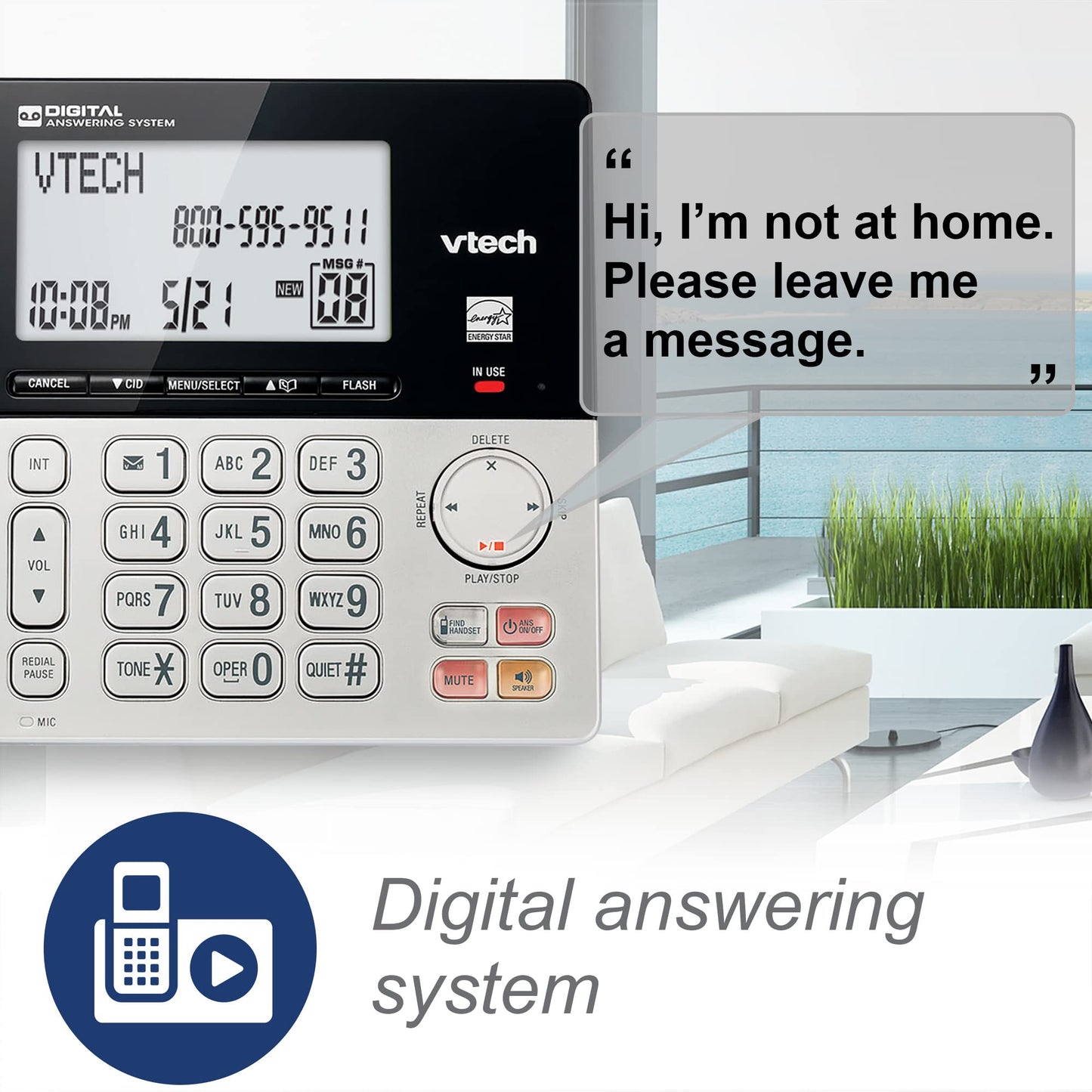 VTech VG208 DECT 6.0 Corded/Cordless Phone for Home with Answering Machine, Call Blocking, Caller ID, Large Backlit Display, Duplex Speakerphone