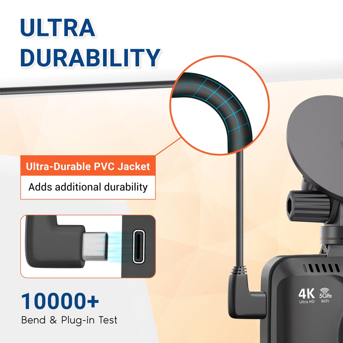 ROVE Ultimate 12ft USB-C Car Charging Power Cable R3, R2-4K (USB- C Port), and R2-4K PRO Dash Cam | Check Compatibility Image Before Purchasing