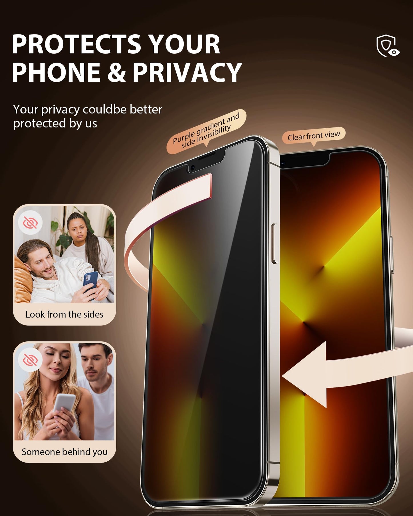 PDDKISS 2 Pack Privacy Screen Protector for iPhone 13/iPhone 13 Pro (2021) /iPhone 14 (2022) 6.1 inch Black Anti Spy Tempered Glass