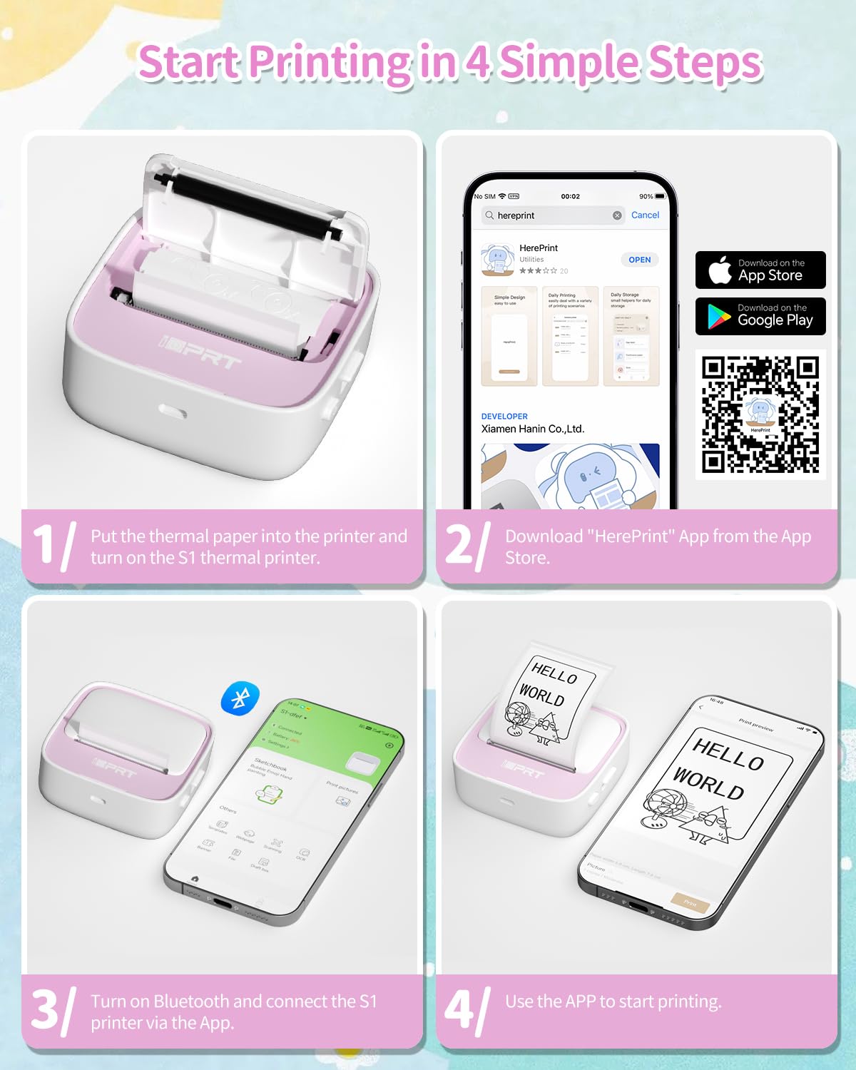 iDPRT Sticker Maker, Portable Thermal Printer with 1 Roll Sticker Paper, Bluetooth Inkless Printer Mini Label Maker for Study, DIY, Notes, Mini Label