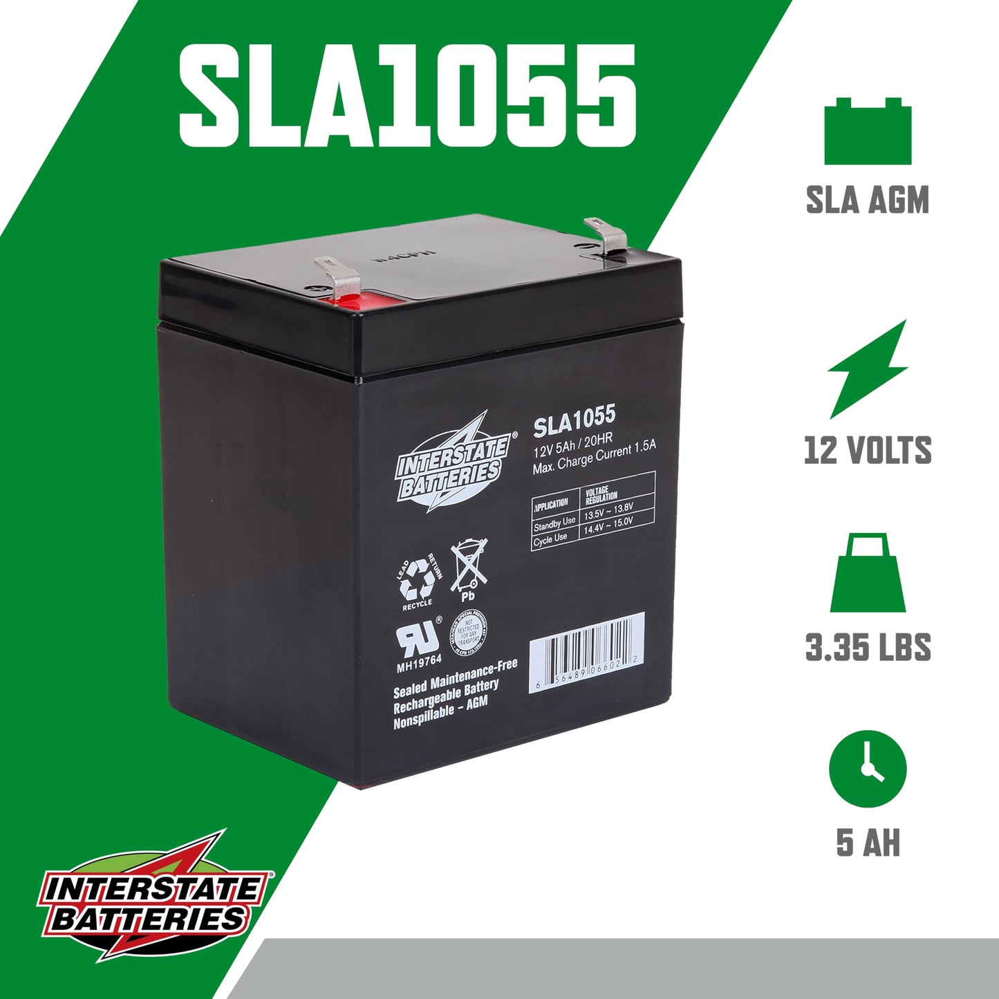 Interstate Batteries 12V 5Ah Battery (F1 Terminal) SLA AGM VRLA Rechargeable Replacement for Alarms, Security, Garage Door Openers for Chamberlain…