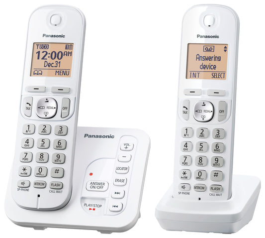 Panasonic 2 Handset Cordless Phone with Digital Answering System and Caller ID, Expandable Up to 6 Handsets White - Two Handsets with Call Block DECT