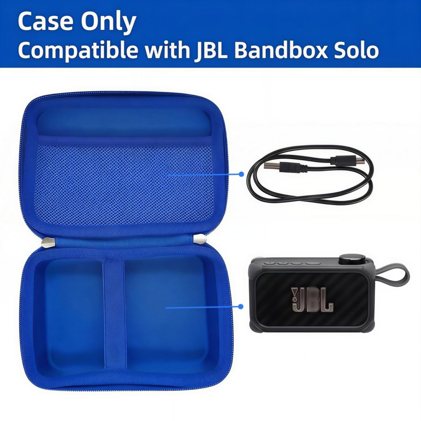 HarborCase Travel Case for JBL Bandbox Solo Portable Bluetooth Speaker, Hard EVA Protective Box with Wrist Strap & Carabiner (Only Case) (Blue)