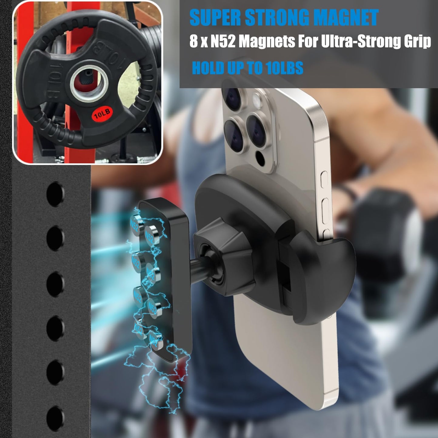 TONDA Gym Magnetic Phone Holder?Strong Magnets? 360 Adjustable Magnetic Phone Mount, Phone Tripod Holder Gym Accessories for Women Men Workout