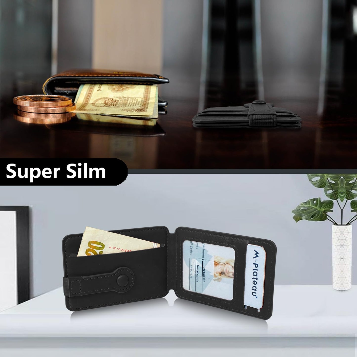 M-Plateau Phone Wallet Stick On, Card Holder With Elastic Magnetic Closure, Slim Phone Card Holder With Adhesive Compatible with iPhone 14 Case