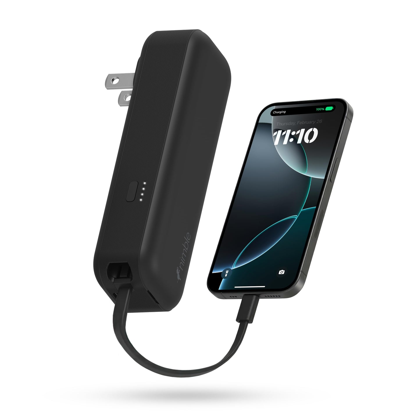 Nimble Wally Pro 20, 2-in-1 Portable Wall Charger + 5,000mAh Power Bank with Foldable Plug, Built-in USB-C Cable, 20W Fast Charging Battery Pack
