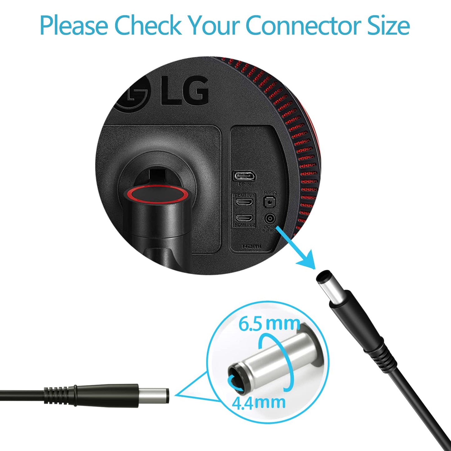 Replacment for LG Monitor Power Cord 19V DC Power Supply for LG Electronics 27" 24" 23" 22" 20" 19" LCD LED HD TV Monitor Widescreen Power Adapter…