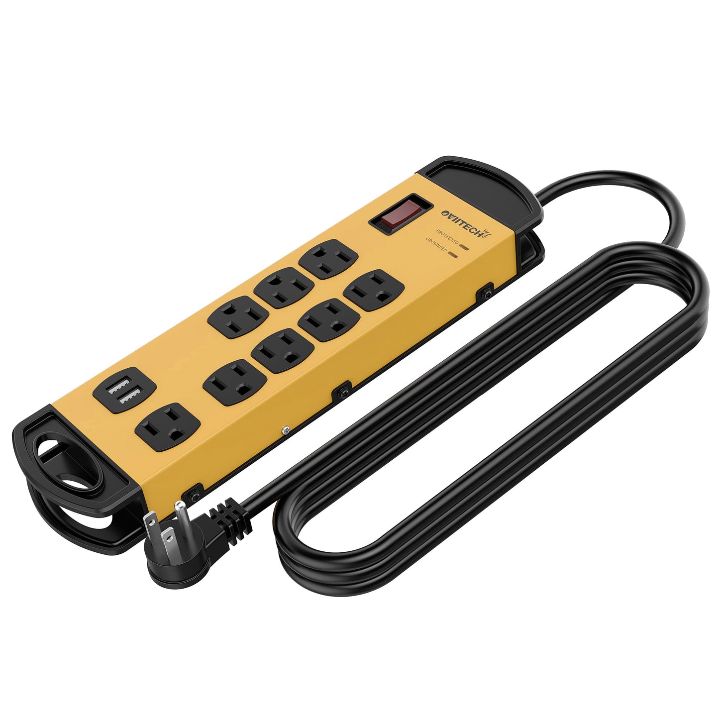 Oviitech 8 Outlets Mountable Heavy Duty Surge Protector Metal Power Strip with 2 USB Charging Ports(2.4A),1800 Joules with 6 Foot Long Extension Cord
