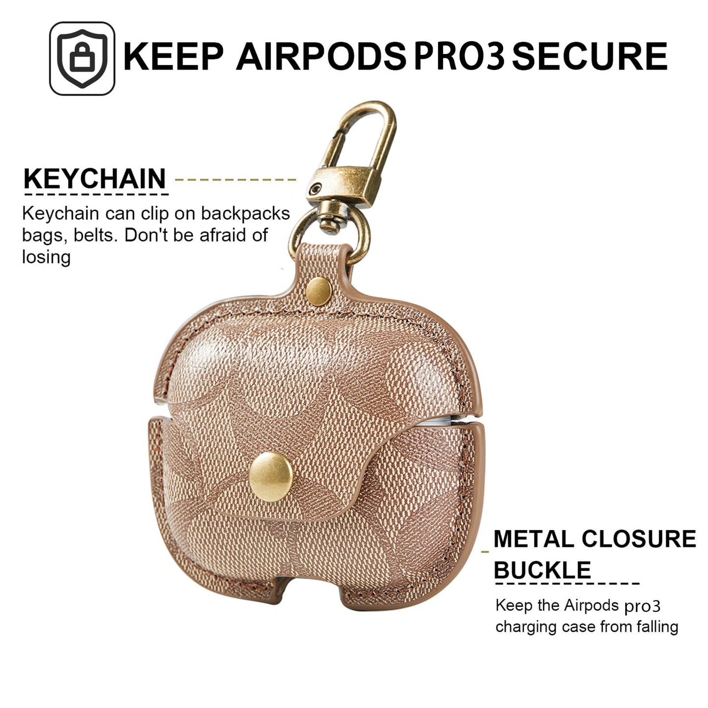 for AirPods Pro 3 Case, Leather Cute Full Body Shockproof Protective Cover for AirPods Pro 3nd Generation Case for Women Men with Keychain, Brown
