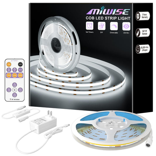MIWISE White LED Strip Lights,COB LED Strip Light 6000K Daylight White,Dimmable 32.8ft 24V LED Tape Lights,Flexible Super Bright Strip Lighting