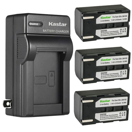 Kastar 3-Pack SB-LSM160 Battery and AC Wall Charger Replacement for Samsung SC-D357, SC-D362, SC-D363, SC-D364, SC-D365, SC-D366, SC-D371, SC-D372