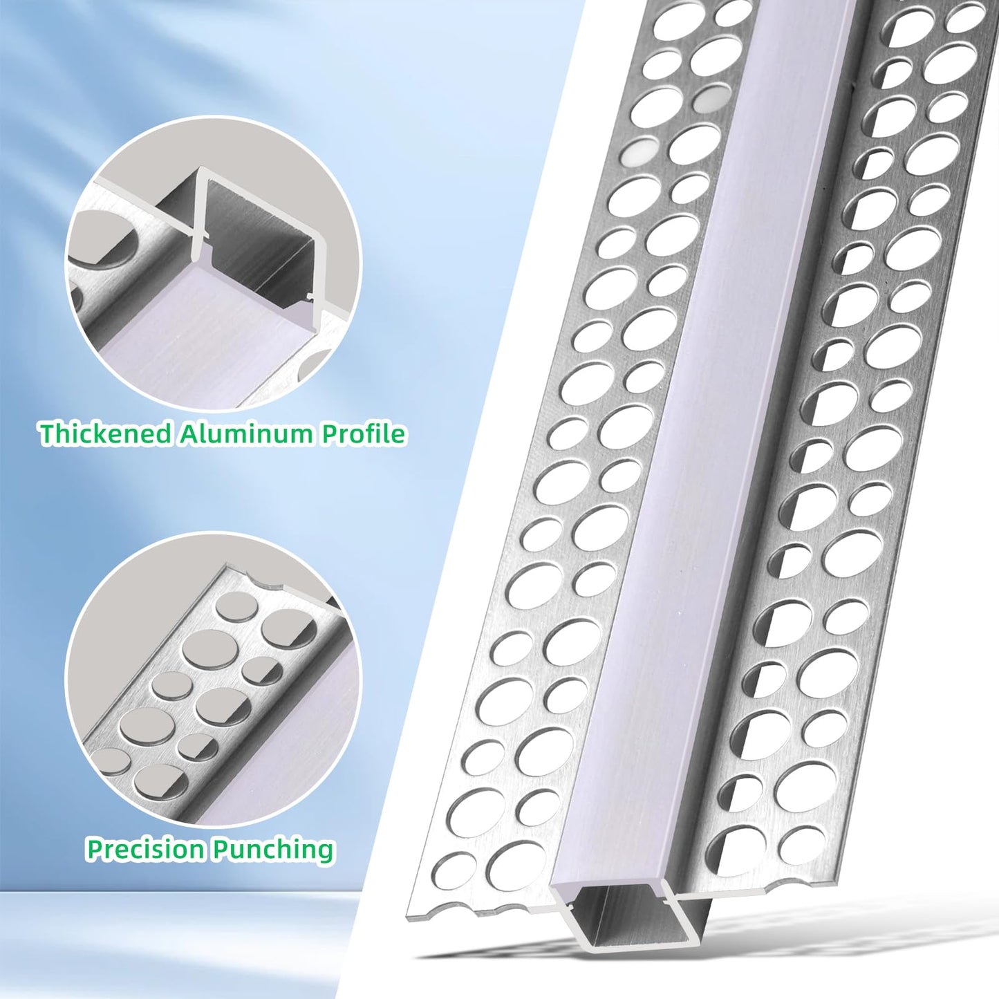 JWTCLUST 10 Pack Plaster-in Drywall Recessed Led Strip Channel Diffuser 3.3ft/1Meter Aluminum U Track for LED Tape Trimless Lighting Wall and Ceiling