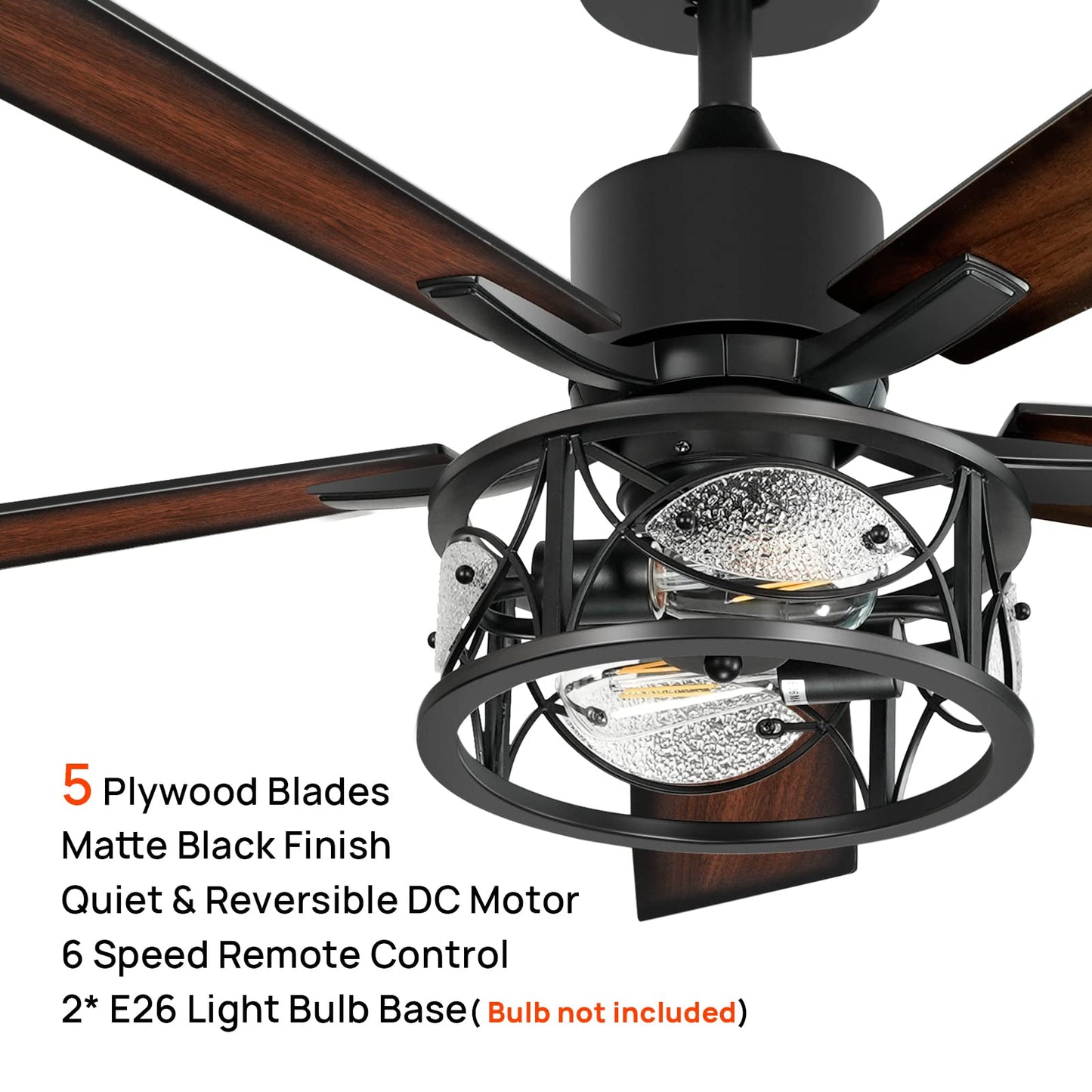Consciot Ceiling Fan With Lights, 52 Inch Farmhouse Indoor Ceiling Fan With Remote, Quiet Reversible DC Motor, 5 Double Finish Wood Blades, Easy Dual