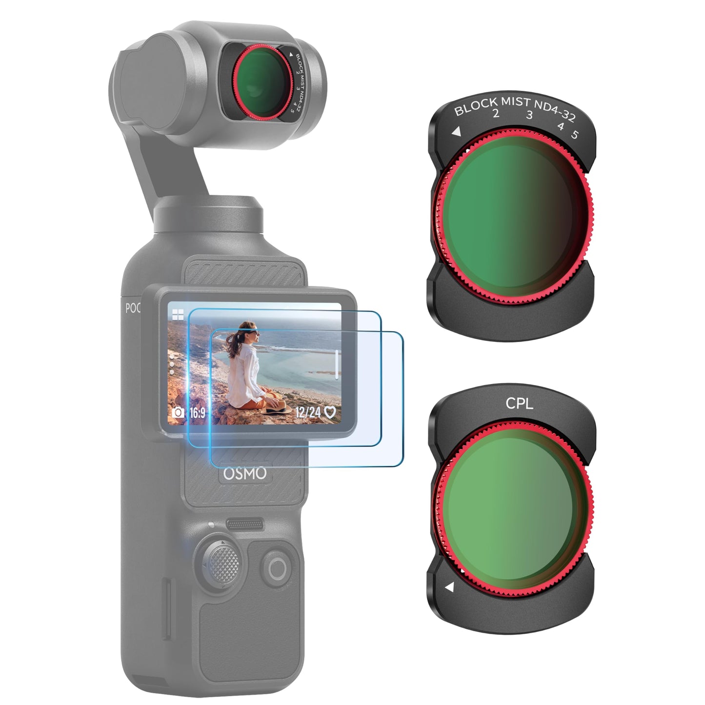 Variable ND 4-32 Filter with 1/4 Black Mist/CPL Filters for DJI Osmo Pocket 3/Xtra Muse, Ultra-Thin Portable Magnetic ND + CPL Filter Set with 2