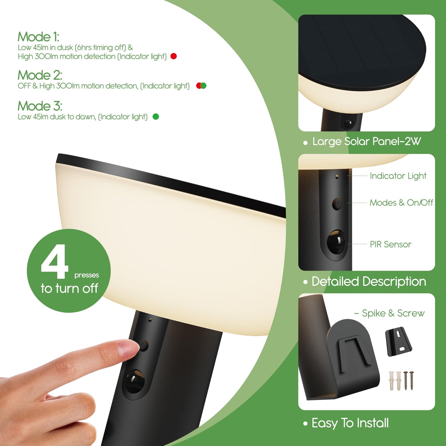 VerLuce Basin Series - Solar Wall Lights - Solar Porch Lights for Outside - PIR Sensor & Three Lighting Modes - Rechargeable Battery Lasts Up to 35