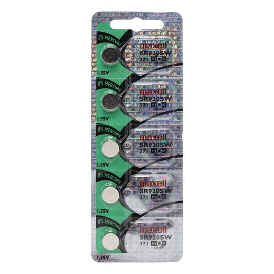 Maxell Sr920sw 371 Silver Oxide Cell Pack of 5 Made in Japan