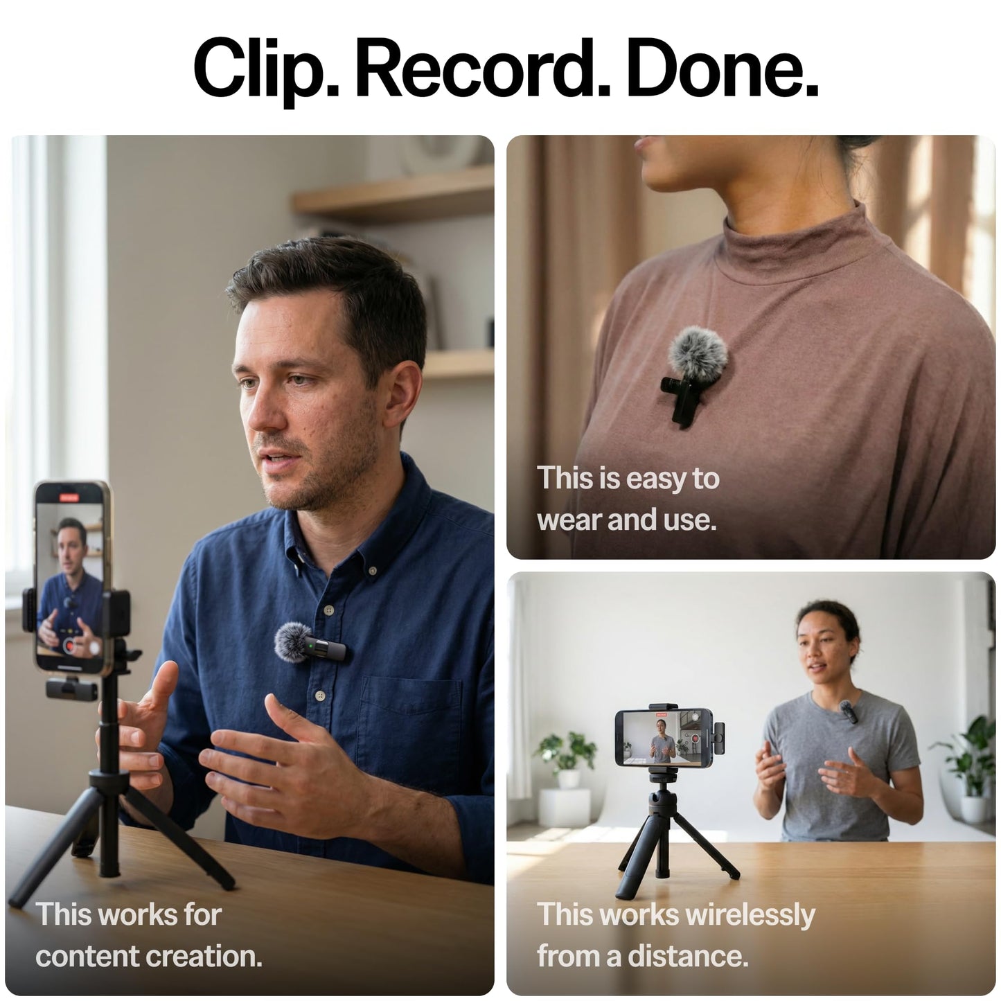 Mini Mic Pro (Latest Model) - Wireless Mini Microphone for iPhone, iPad, Android - 2 Pack Lavalier Microphone for Video Recording - iPhone Mic Crystal