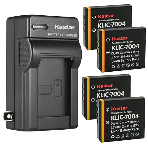 Kastar 4-Pack KLIC-7004 Battery and AC Wall Charger Replacement for Kodak KLIC-7004 K7004 Battery, Kodak K7700 Charger, Kodak Zi8, EasyShare V1233
