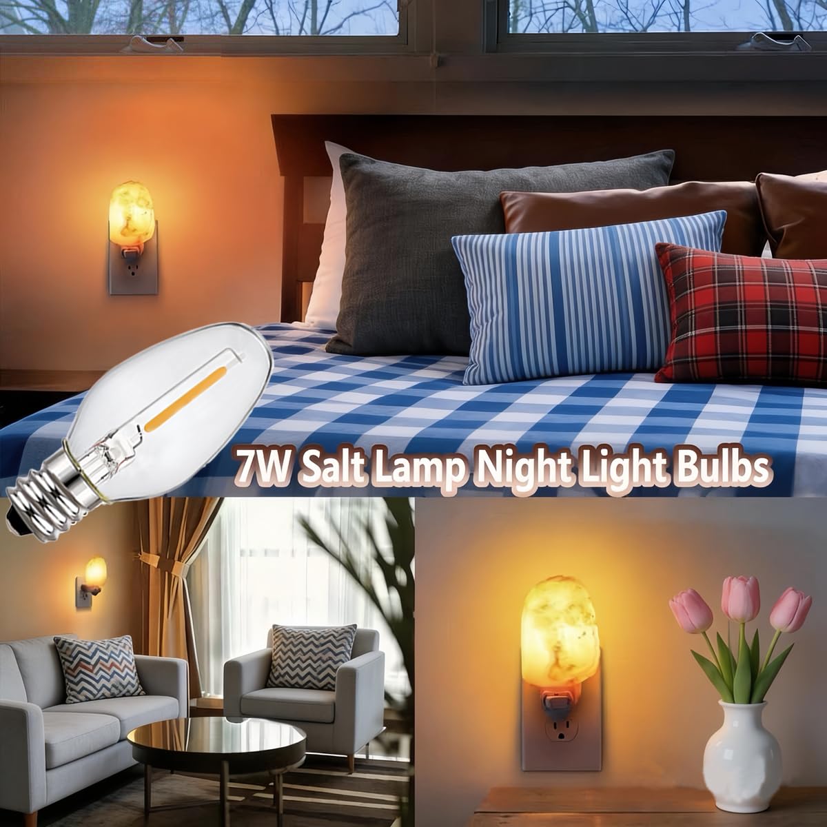 WokHok Night Light Bulbs, C7 Candelabra LED Light Bulbs for Window Candles/Chandeliers/Night Lights, E12 Chandelier Base, 4W & 7W Incandescent