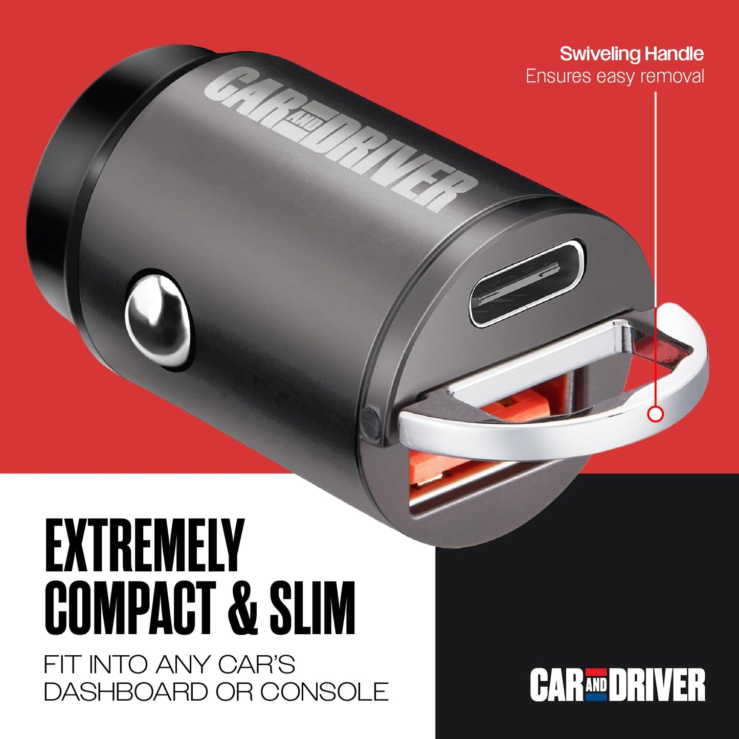 Car and Driver 30W USB-C Fast Car Charger, Dual Port Cigarette Lighter Adapter with USB-C & USB-A Fast Charging for iPhone 17/16/15/14/13, Samsung