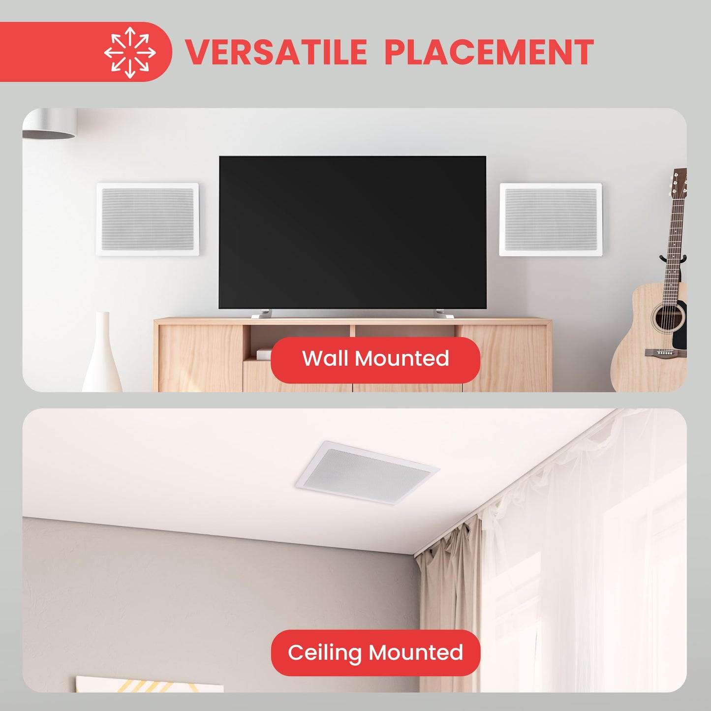 Pyle Ceiling Wall Mount Enclosed Speaker - 400 Watt Stereo In-wall / In-ceiling 8" Enclosed Full Range Deep Bass Speaker System - 50Hz-20kHz Frequency