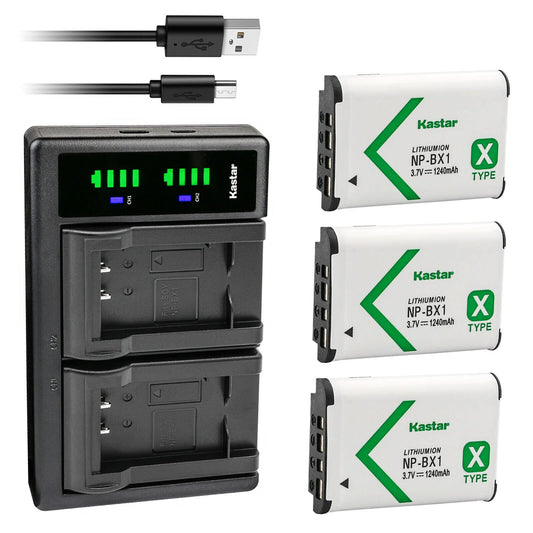 Kastar 3-Pack NP-BX1 Battery and LTD2 USB Charger Replacement for Sony HDR-AS300, HDR-AS50 Action Cam, HDR-AS50R, HDR-CX240, HDR-CX240E, HDR-CX405