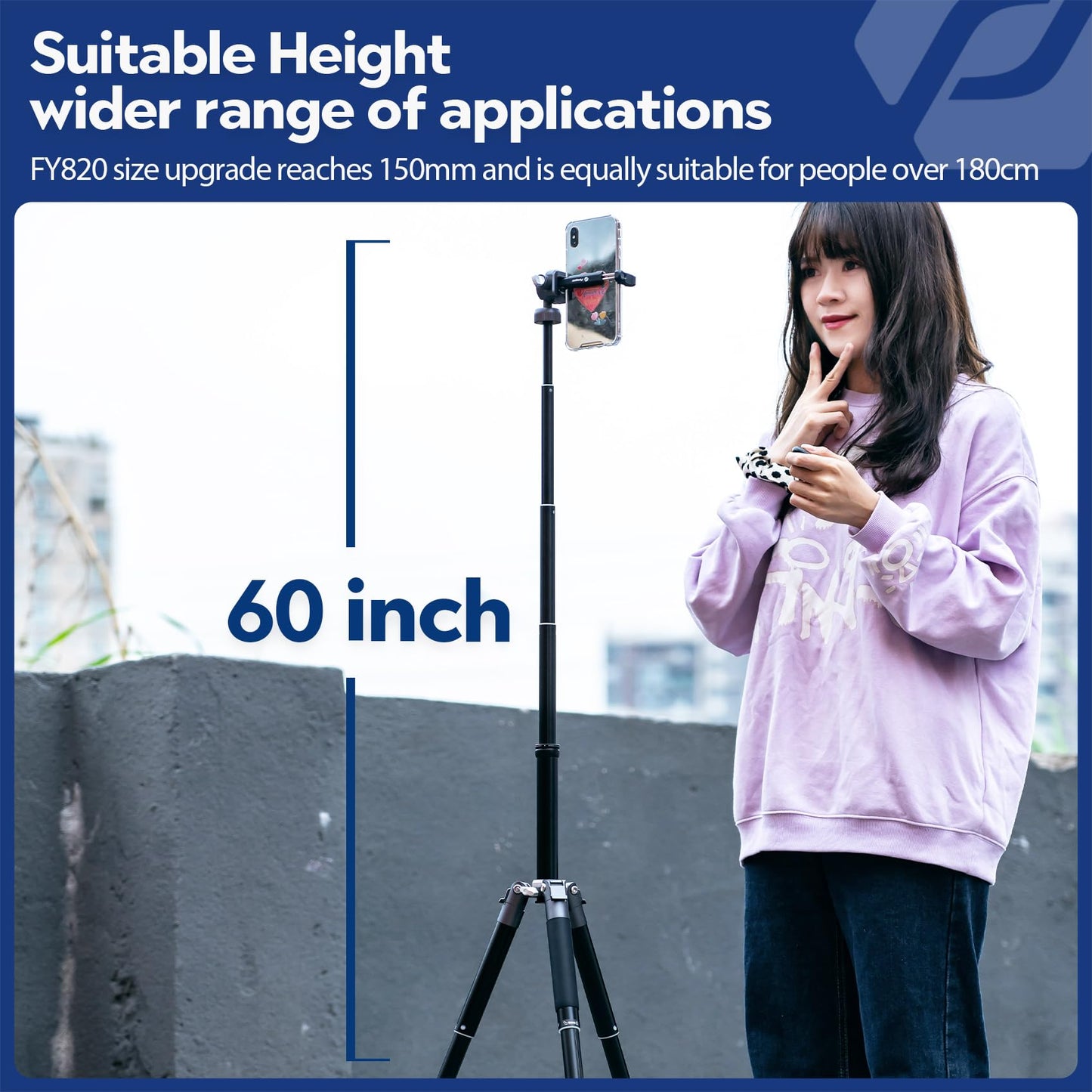 Fotopro Mini Tripod, 60" Lightweight Compact Travel Tripod with 360 Degree Ball Head Phone Mount Detachable Selfie Stick, Camera Phone Tripod Max Load