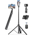 75" Phone Tripod, Selfie Stick with Remote and Phone Holder, Extendable Tripod for iPhone, Aluminum Cellphone TripodStand 360° Rotation Travel Tripods