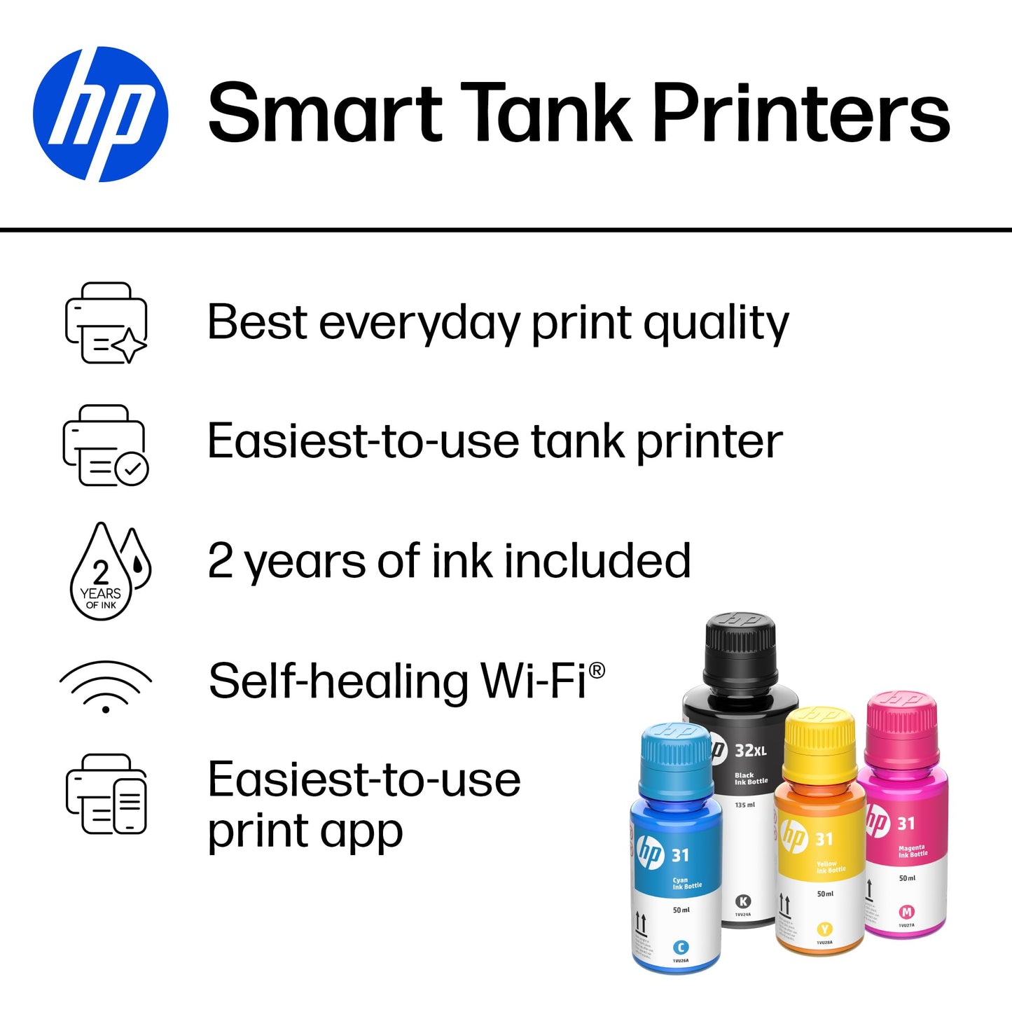 HP Smart Tank 5000 Wireless All-in-One Ink Tank Printer, Scanner, Copier with 2 Years of Ink Included, Best-for-Home, Cartridge-Free, Refillable