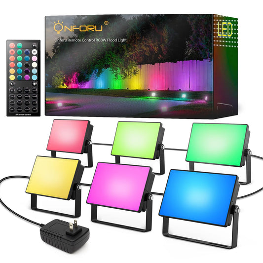 Onforu RGBW Flood Lights Outdoor Remote Control, Color Changing LED Landscape Lights, IP65 Waterproof Uplights for Events, Uplighting for Halloween
